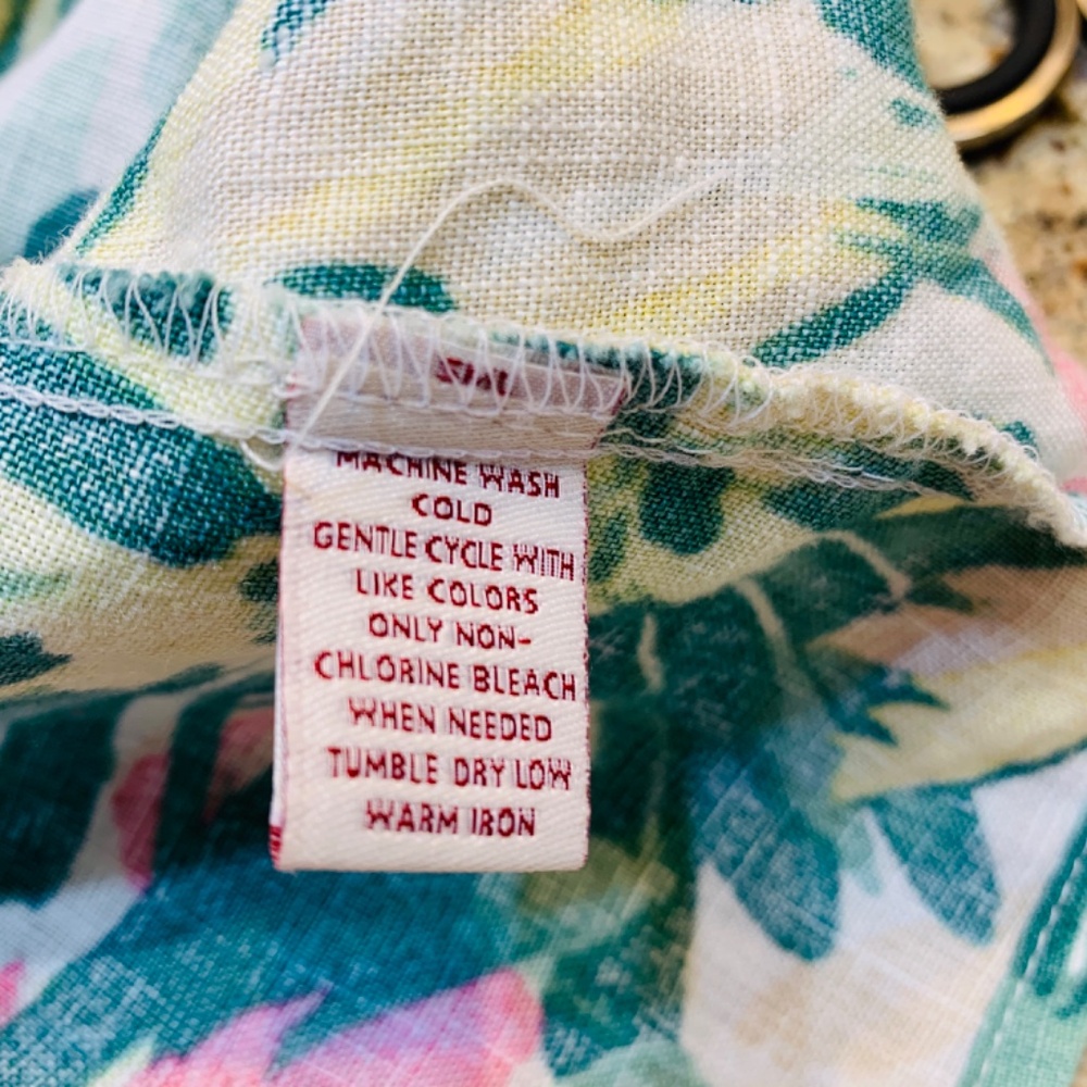 JM Collection Button Up Linen Shirt Size 14 Floral Bell Sleeve Tropical Vacation - Picture 12 of 13